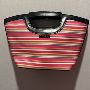 Pink and Yellow Hand Bag with Striped Design